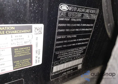 2020 Land Rover Range Rover Sport Hse z USA, uszkodzony, nr VIN SALWR2RY4LA704312